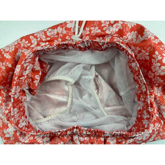 Ocean Coast Floral Swimming Trunks Shorts Men's M Orange White Drawstring Netted - Picture 3 of 5
